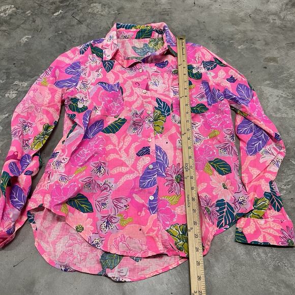 Lilly Pulitzer Sea View Linen Button Down Top in Multi Dive Bar XS - Picture 2 of 6